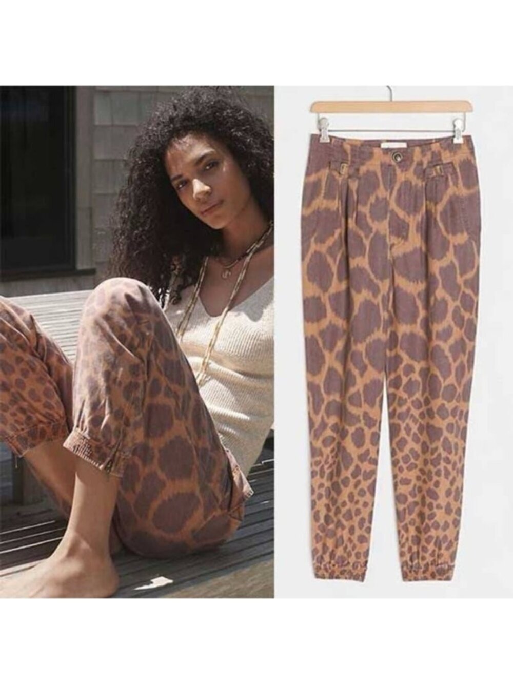 ANTHROPOLOGIE Pants TAMARIND TROUSER JOGGERS Giraffe Buckle Pleated Size 4 Boho